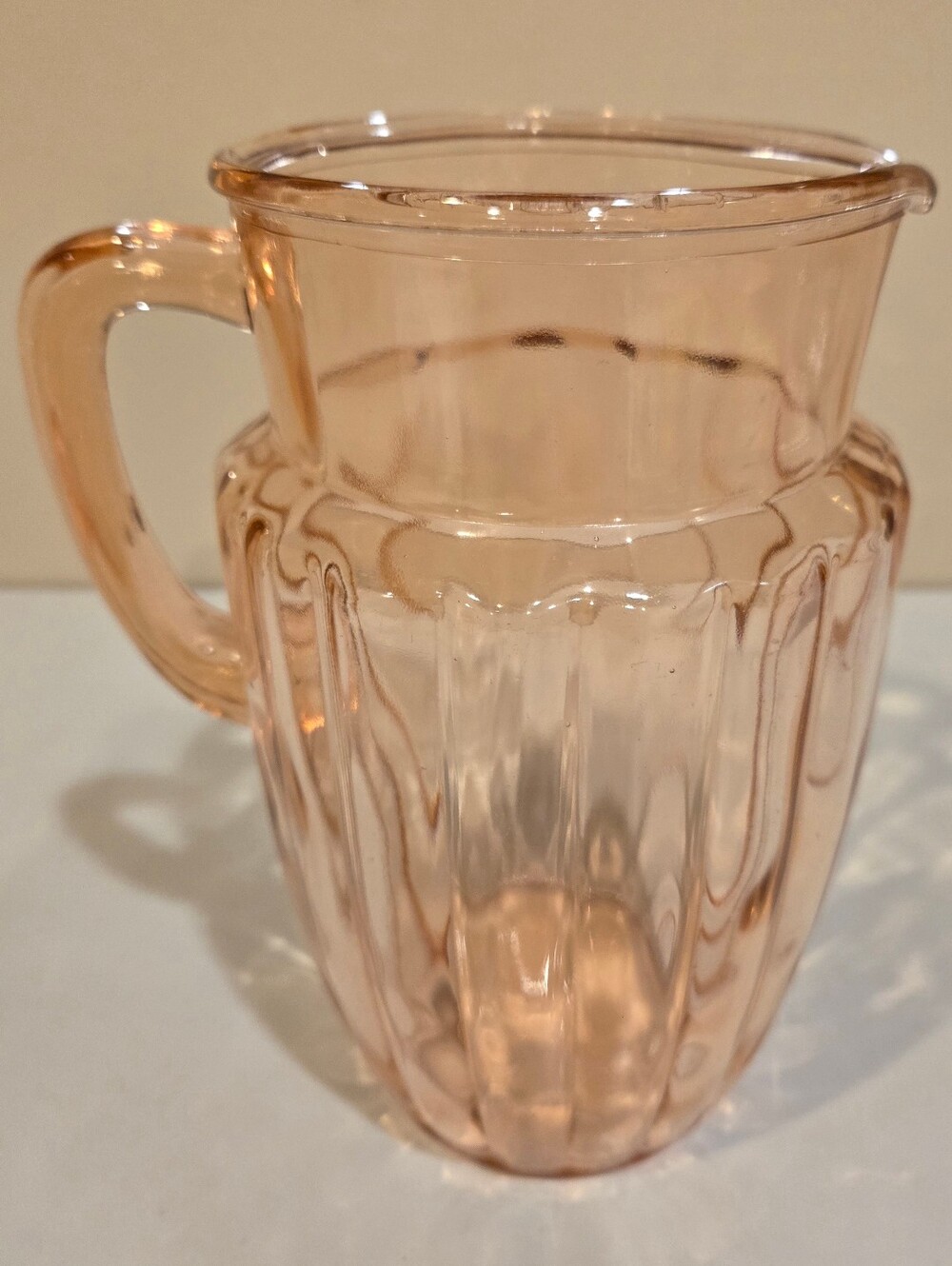 Vintage Anchor Hocking Pink Pillar Optic Glass Pitcher